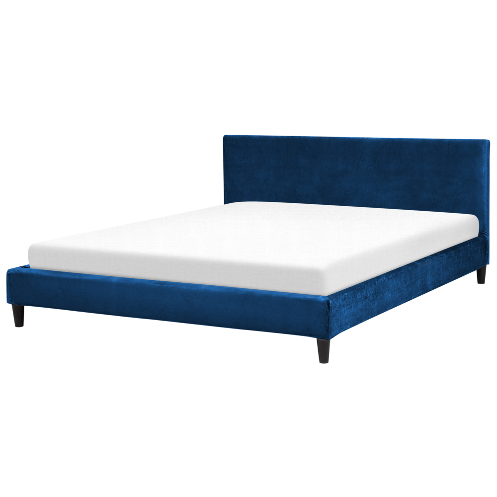 foto del prodotto letto imbottito in velluto blu scuro con rete a doghe 180 x 200 cm fitou