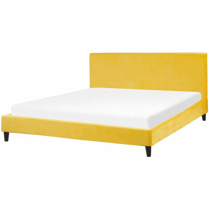 foto del prodotto letto imbottito in velluto giallo con rete a doghe 180 x 200 cm fitou