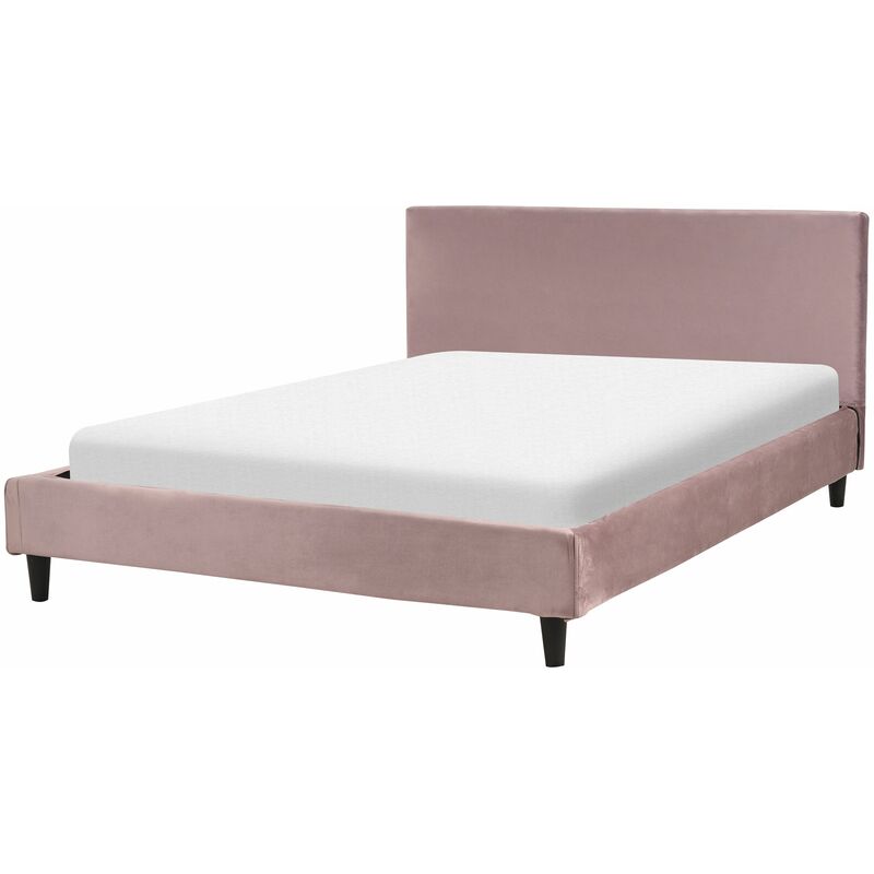 foto del prodotto letto imbottito in velluto rosa con rete a doghe 140 x 200 cm fitou