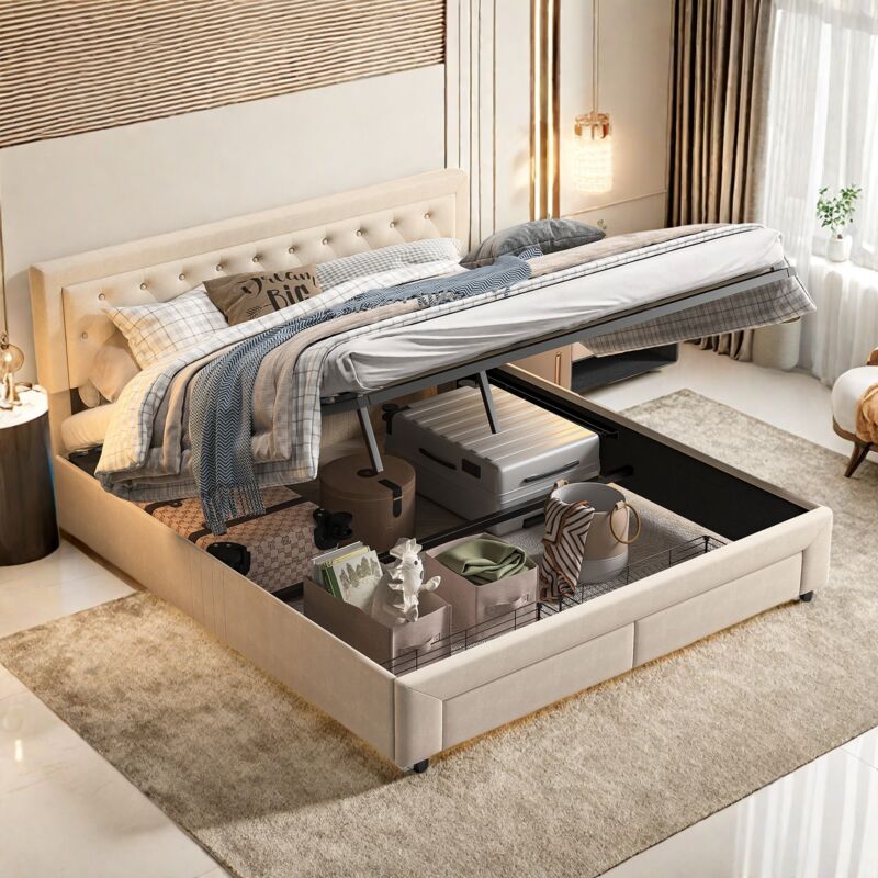 foto del prodotto letto imbottito, letto matrimoniale, contenitore, 180 x 200 cm, con contenitore idraulico per un ampio spazio di stoccaggio, stile moderno con 2