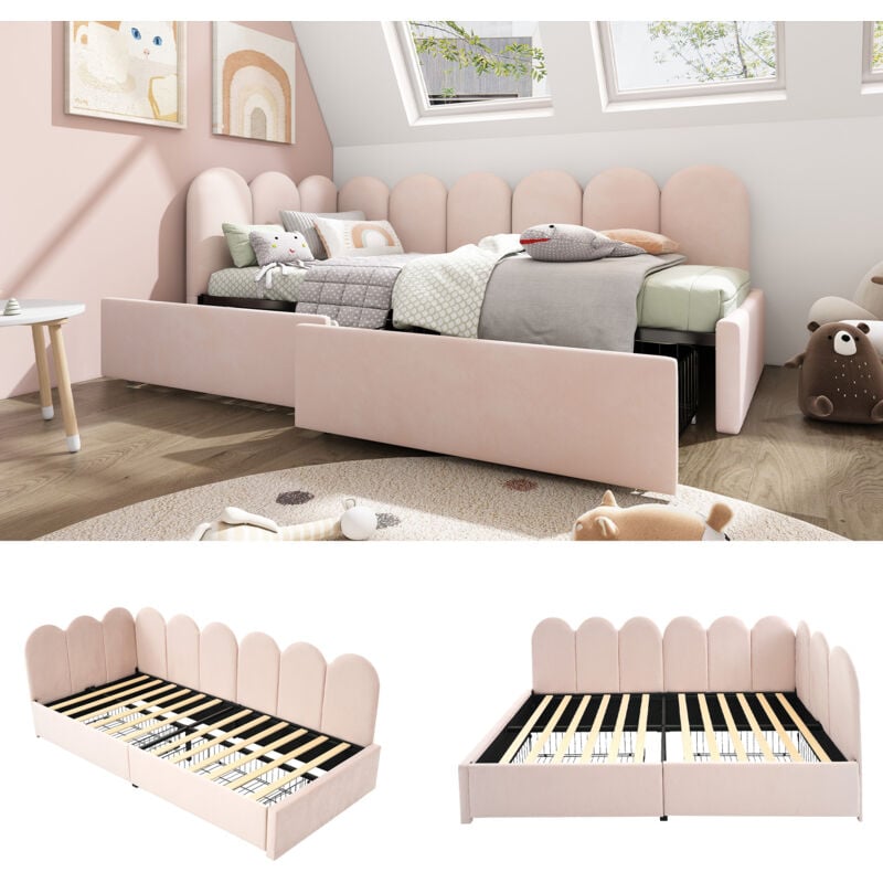 foto del prodotto letto imbottito letto singolo con cassetti letto contenitore divano letto in velluto divano letto 90x200 cm con rete a doghe letto per ragazzi e