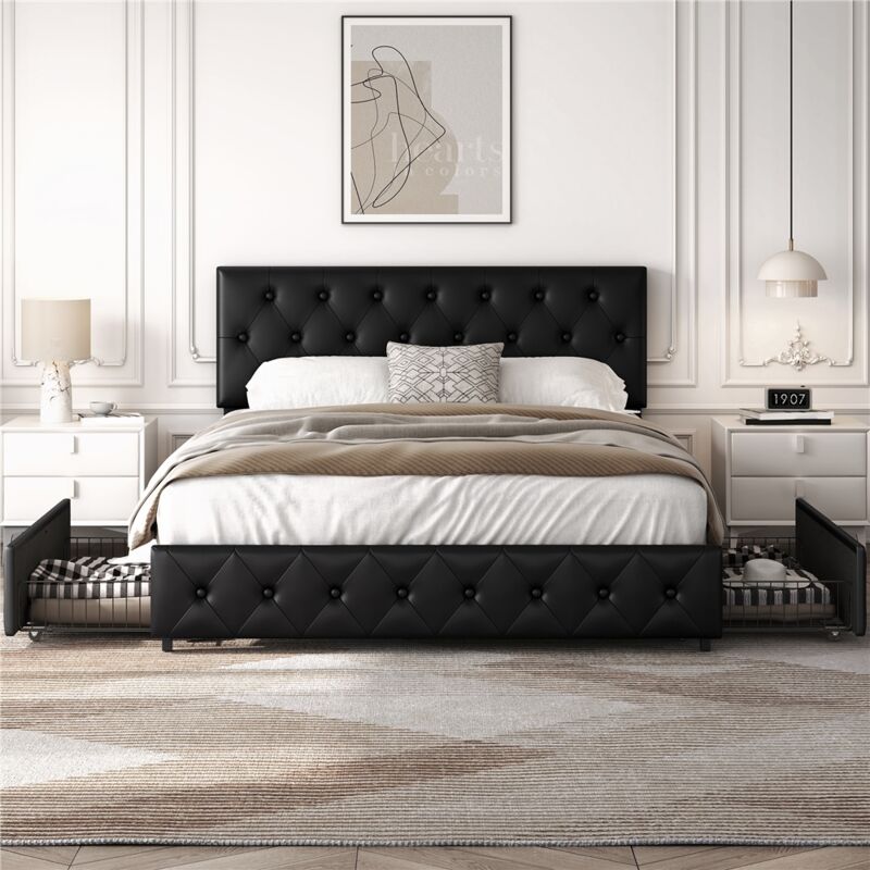 foto del prodotto letto imbottito matrimoniale 160 x 200 cm con 2 cassetti letto contenitore con supporti a doghe in legno testiera regolabile in altezza con rivetti a