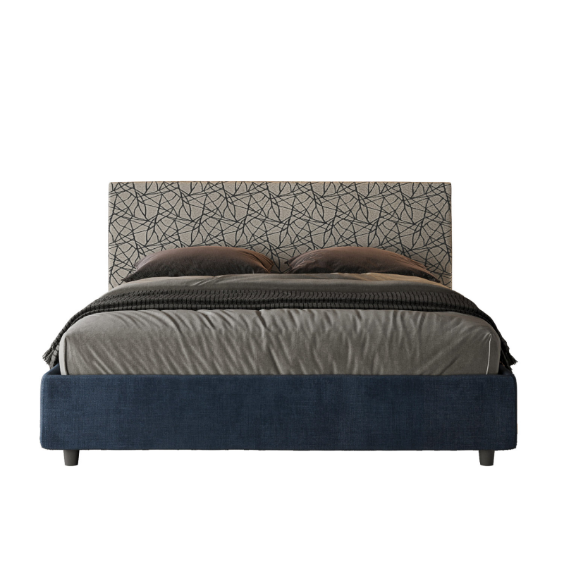 foto del prodotto letto imbottito matrimoniale 160x190 cm tessuto era arla contenitore,blu blu