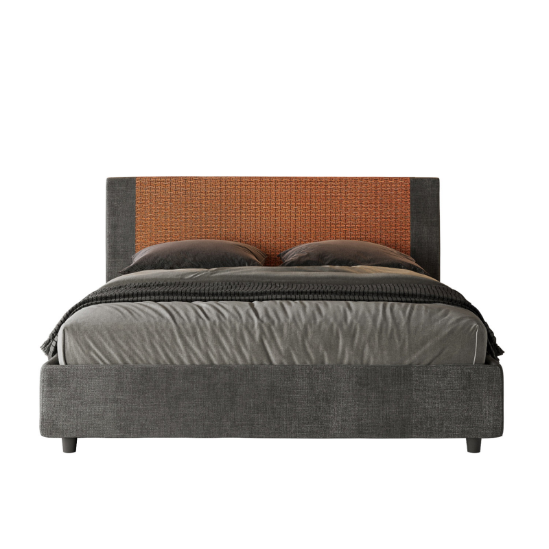 foto del prodotto letto imbottito matrimoniale 160x190 cm tessuto labirinto rosal con rete,grigio arancio