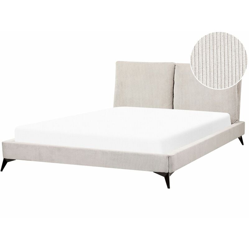 foto del prodotto letto imbottito moderno in velluto a coste beige 160 x 200 cm melle