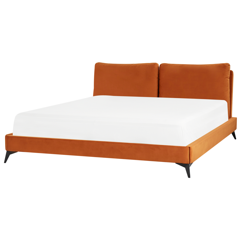 foto del prodotto letto imbottito moderno in velluto di colore arancione 180 x 200 cm moderno elegante