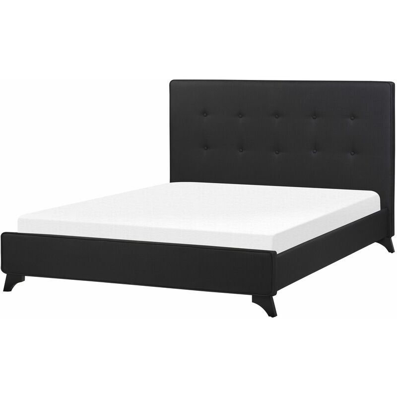 foto del prodotto letto imbottito nero rete doghe testata alta piedini legno 140 x 200 cm ambassador