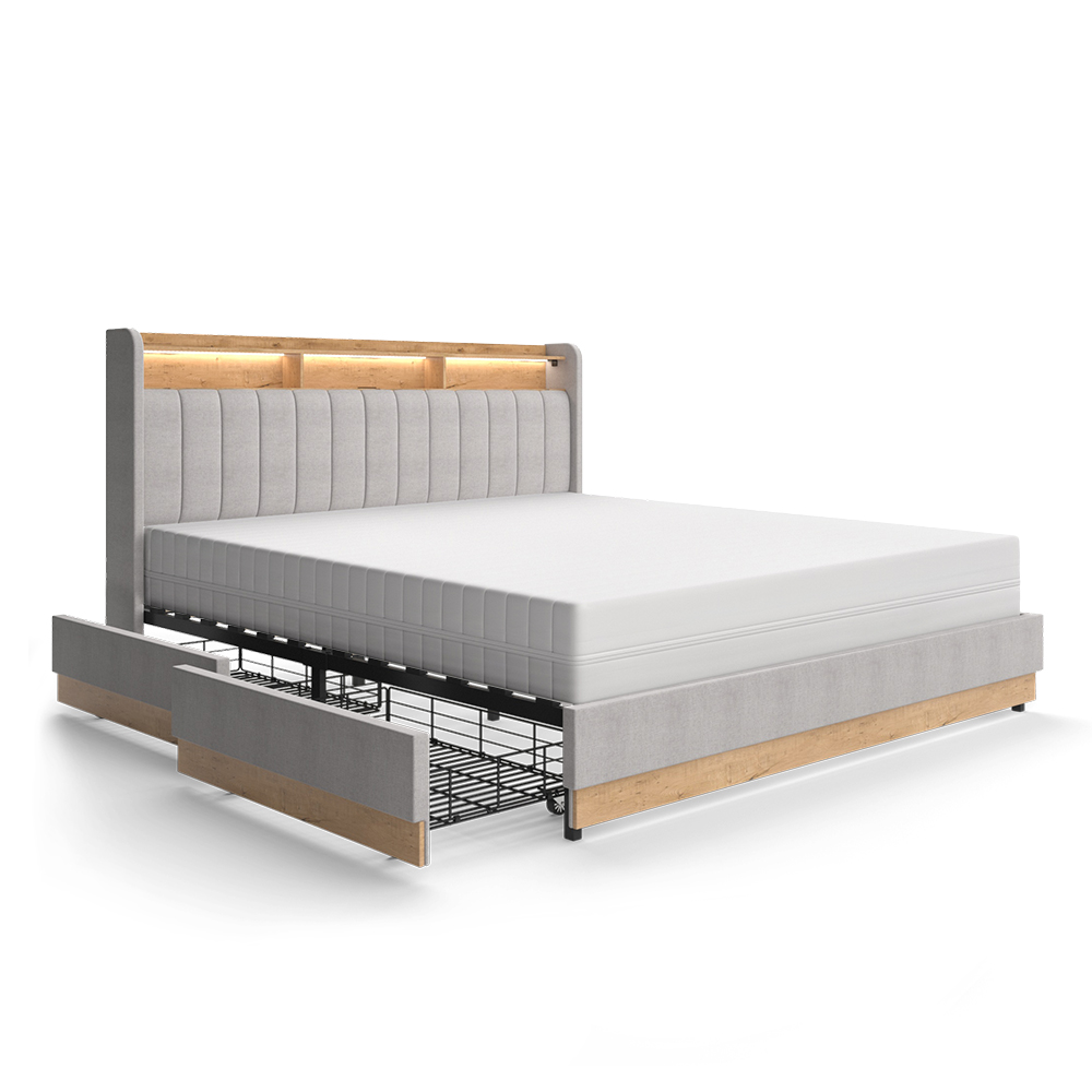 foto del prodotto letto imbottito nura, grigio, 187.5 x 216 cm con 4 cassetti vitalispa