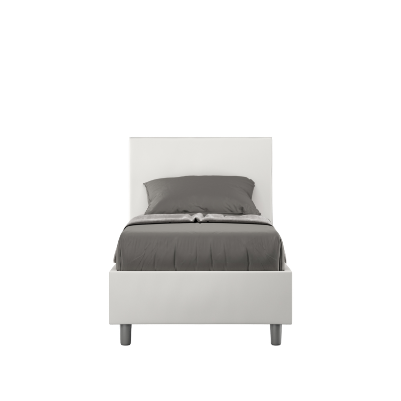foto del prodotto letto imbottito singolo 80x190 cm adele bianco,similpelle,contenitore