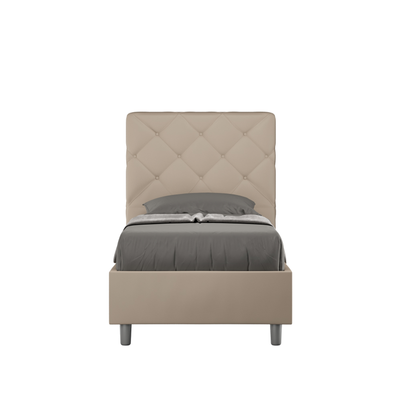 foto del prodotto letto imbottito singolo 80x190 cm priya similpelle,tortora,con rete