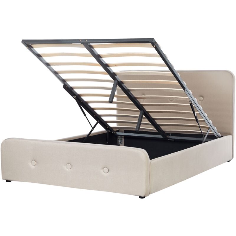 foto del prodotto letto imbottito tessuto beige a doghe con box contenitore 140 x 200 cm rennes