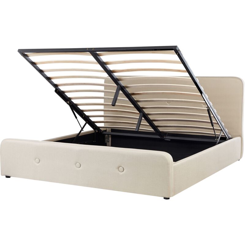 foto del prodotto letto imbottito tessuto beige a doghe con box contenitore 180 x 200 cm rennes