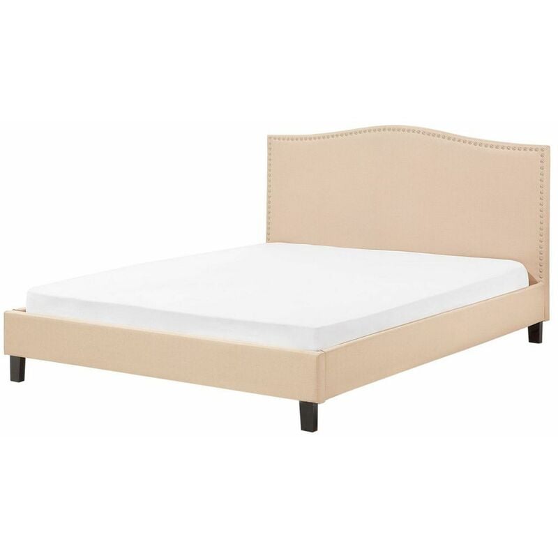 foto del prodotto letto imbottito tessuto beige effetto lino testata alta 160 x 200 cm montpellier