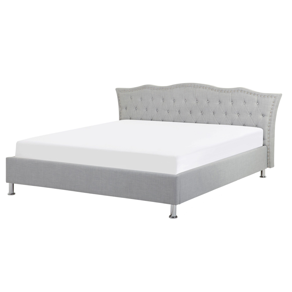 foto del prodotto letto imbottito tessuto grigio a doghe stile chesterfield 160 x 200 cm metz