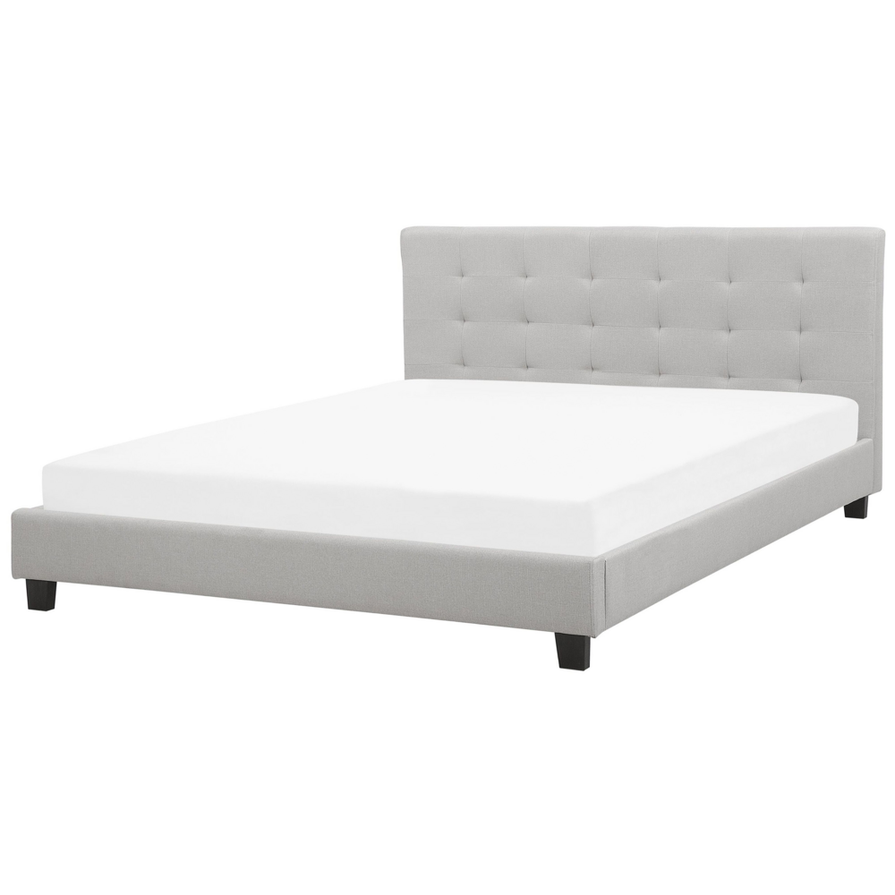 foto del prodotto letto imbottito tessuto grigio chiaro rete a doghe testiera trapuntata 180 x 200 cm