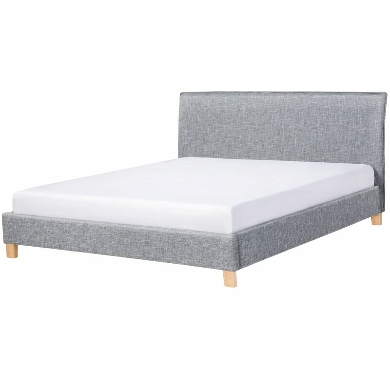 foto del prodotto letto imbottito tessuto grigio rete a doghe e testata alta 160 x 200 cm sennez