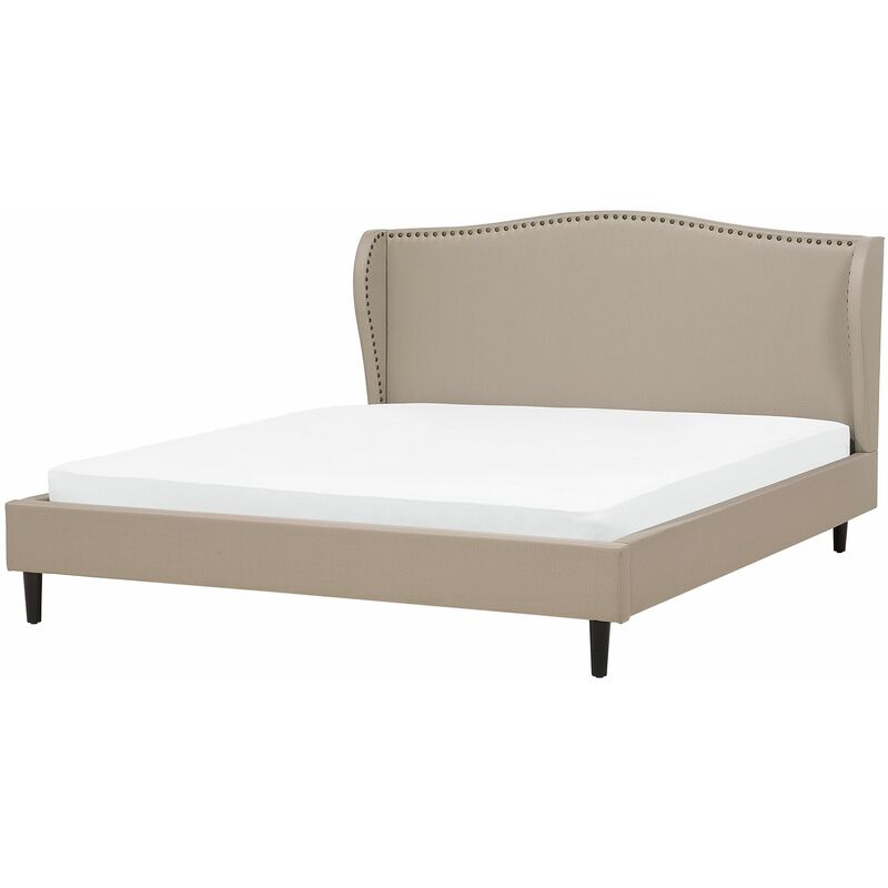 foto del prodotto letto imbottito velluto beige a doghe testiera trapuntata 180 x 200 cm colmar