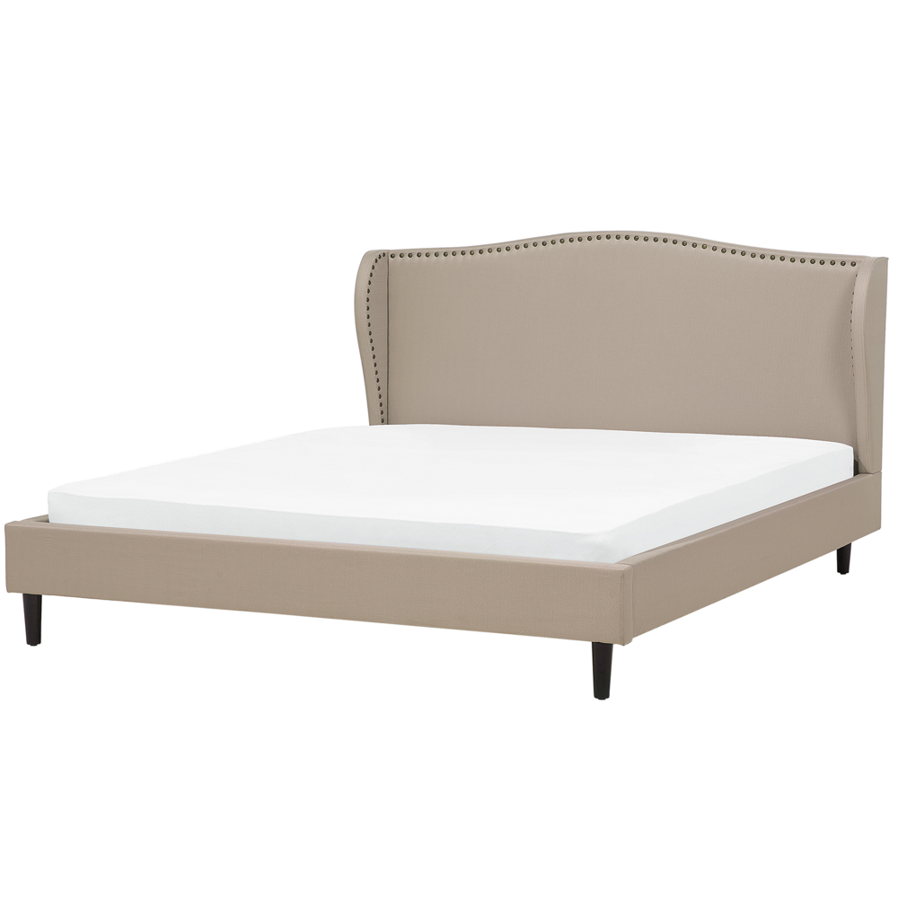 foto del prodotto letto imbottito velluto beige a doghe testiera trapuntata 180 x 200 cm letto matrimoniale tradizionale