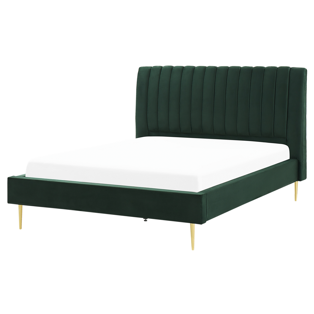 foto del prodotto letto imbottito velluto verde smeraldo e oro rete a doghe testiera alta 160 x 200 cm testata alta design retrò