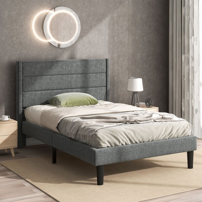 foto del prodotto letto imbottitoetto in tessuto velluto con giroletto e testiera, 90x200cm, grigio scuro