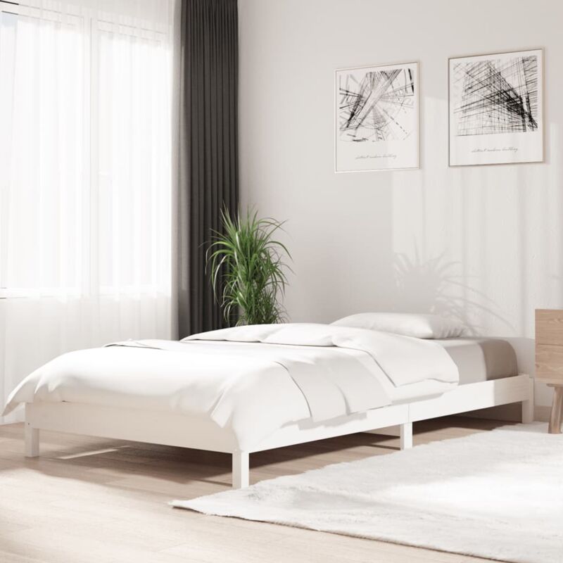 foto del prodotto letto impilabile bianco 80x200cm in legno massello di pino