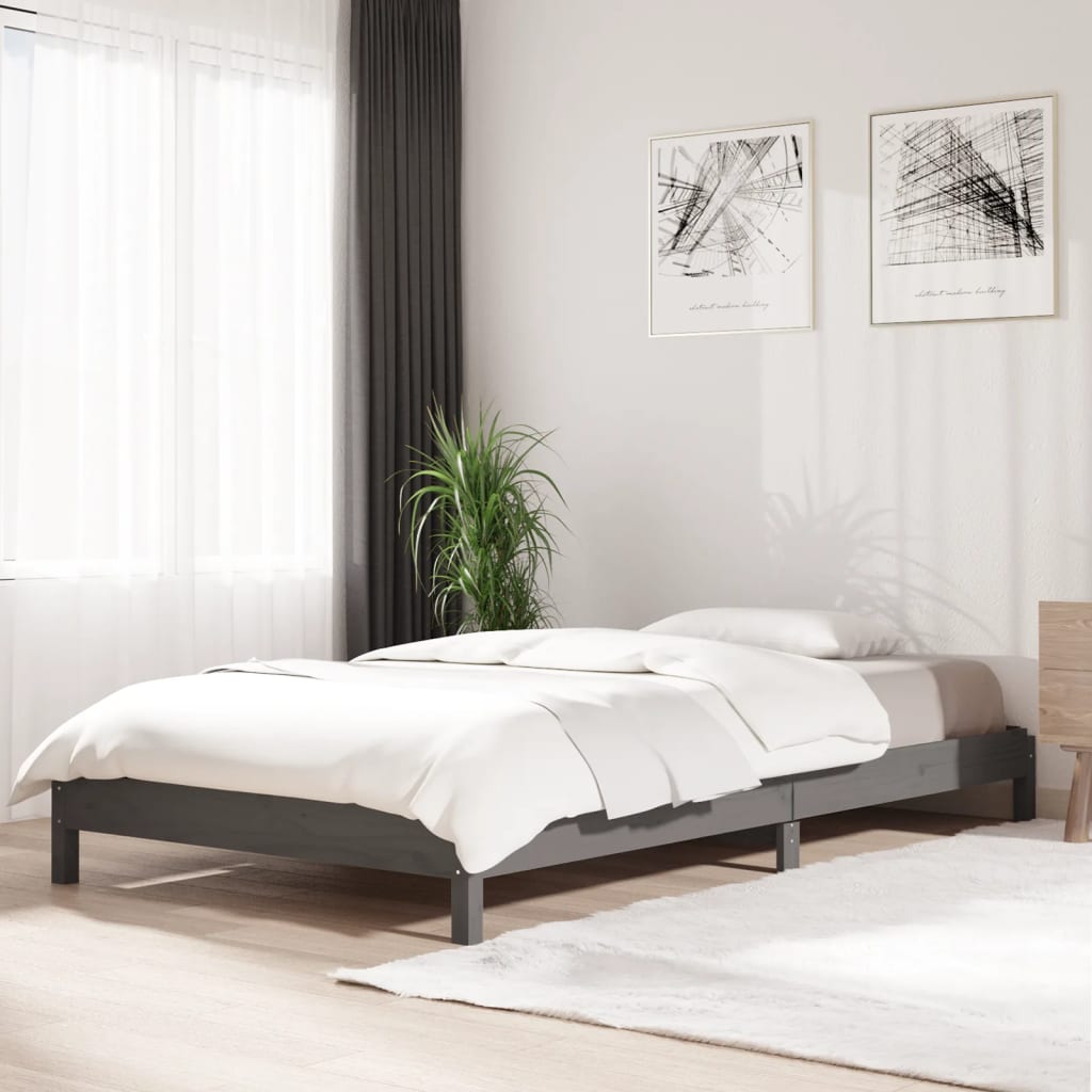 foto del prodotto letto impilabile grigio 75x190 cm in legno massello di pino cod mxl 53972