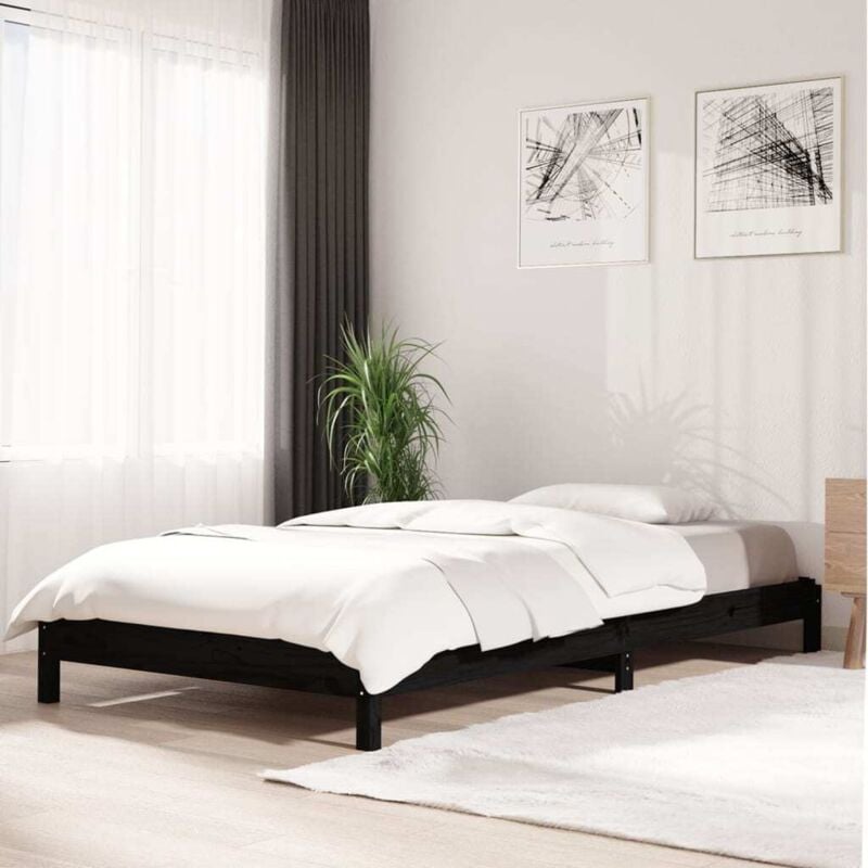 foto del prodotto letto impilabile nero 100x200cm in legno massello di pino vidaxl