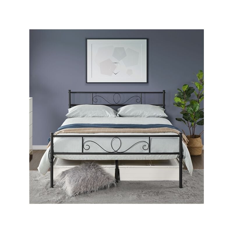 foto del prodotto letto in ferro battuto con doghe struttura letto in metallo stile rustico moderno nero matrimoniale 140 x 200 cm yaheetech