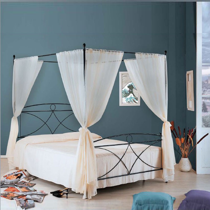 foto del prodotto letto in ferro matrimoniale con baldacchino nero alice 166x208x h210 cm