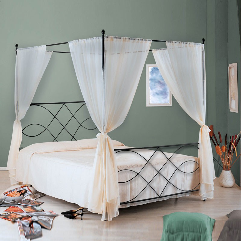 foto del prodotto letto in ferro matrimoniale con baldacchino sospiro nero 166x208x h210cm
