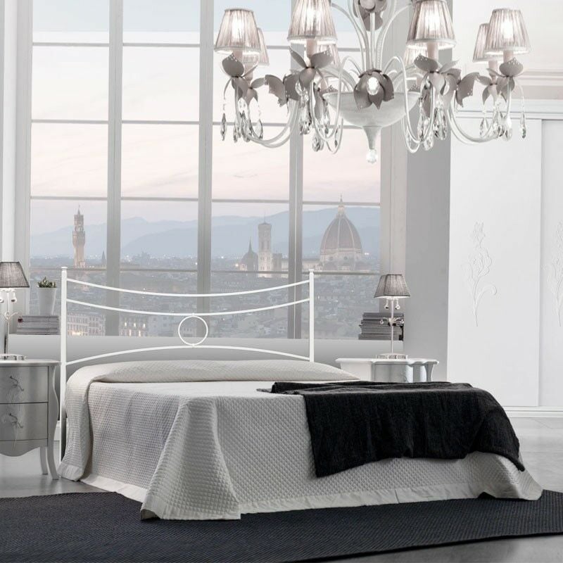 foto del prodotto letto in ferro matrimoniale con giroletto in ferro bianco conca 166x202x h117 cm
