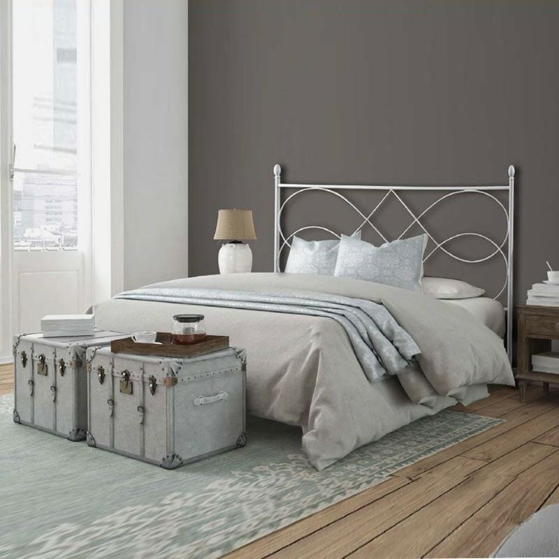 foto del prodotto letto in ferro matrimoniale con giroletto in ferro sospiro bianco 166x203x h128 cm