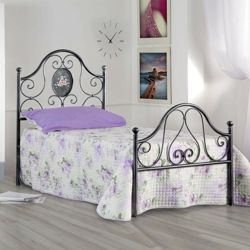 foto del prodotto letto in ferro singolo con pediera nero oro lory 95x208x h130 cm