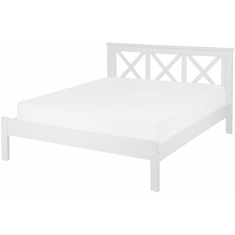 foto del prodotto letto in legno bianco con rete a doghe design elegante 140 x 200 cm tannay