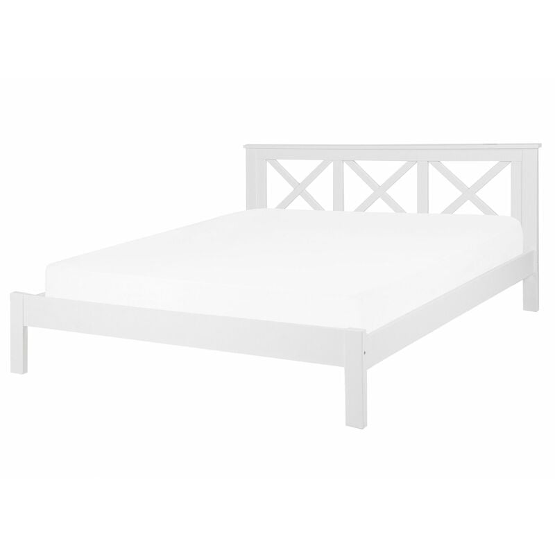 foto del prodotto letto in legno bianco con rete a doghe design elegante 160 x 200 cm tannay