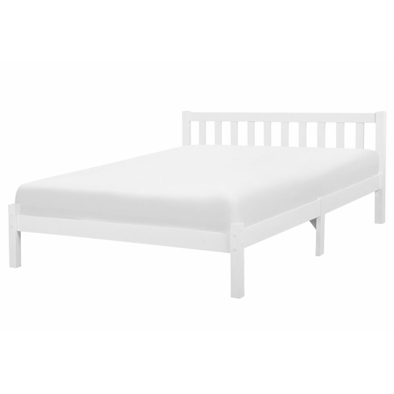 foto del prodotto letto in legno bianco con rete a doghe testiera alta 160 x 200 cm florac
