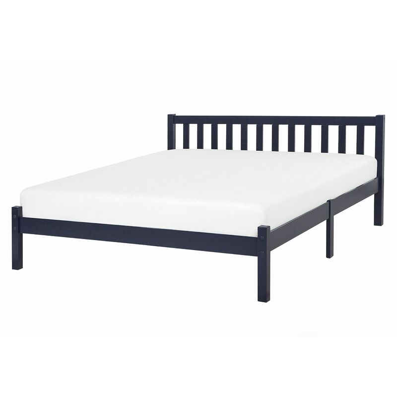 foto del prodotto letto in legno blu navy con rete a doghe testiera 140 x 200 cm florac