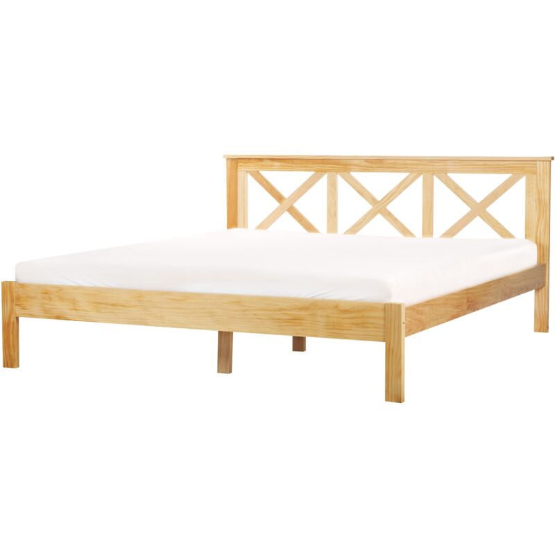 foto del prodotto letto in legno chiaro con rete a doghe design elegante 180 x 200 cm tannay