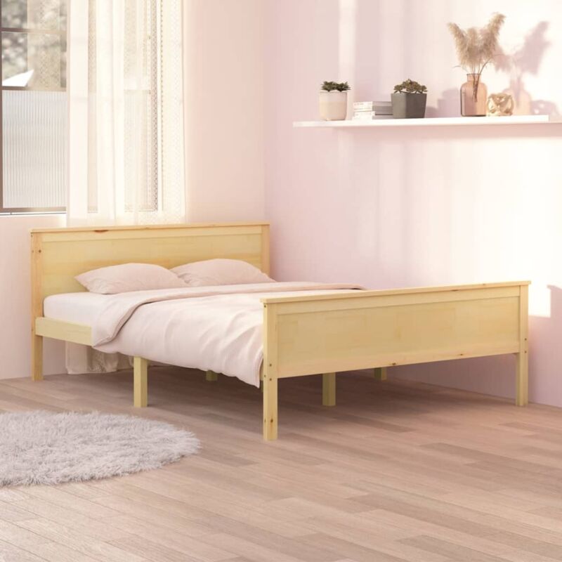 foto del prodotto letto in legno dal colore naturale design elegante e semplice varie misure dimensioni 160 x 200 cm