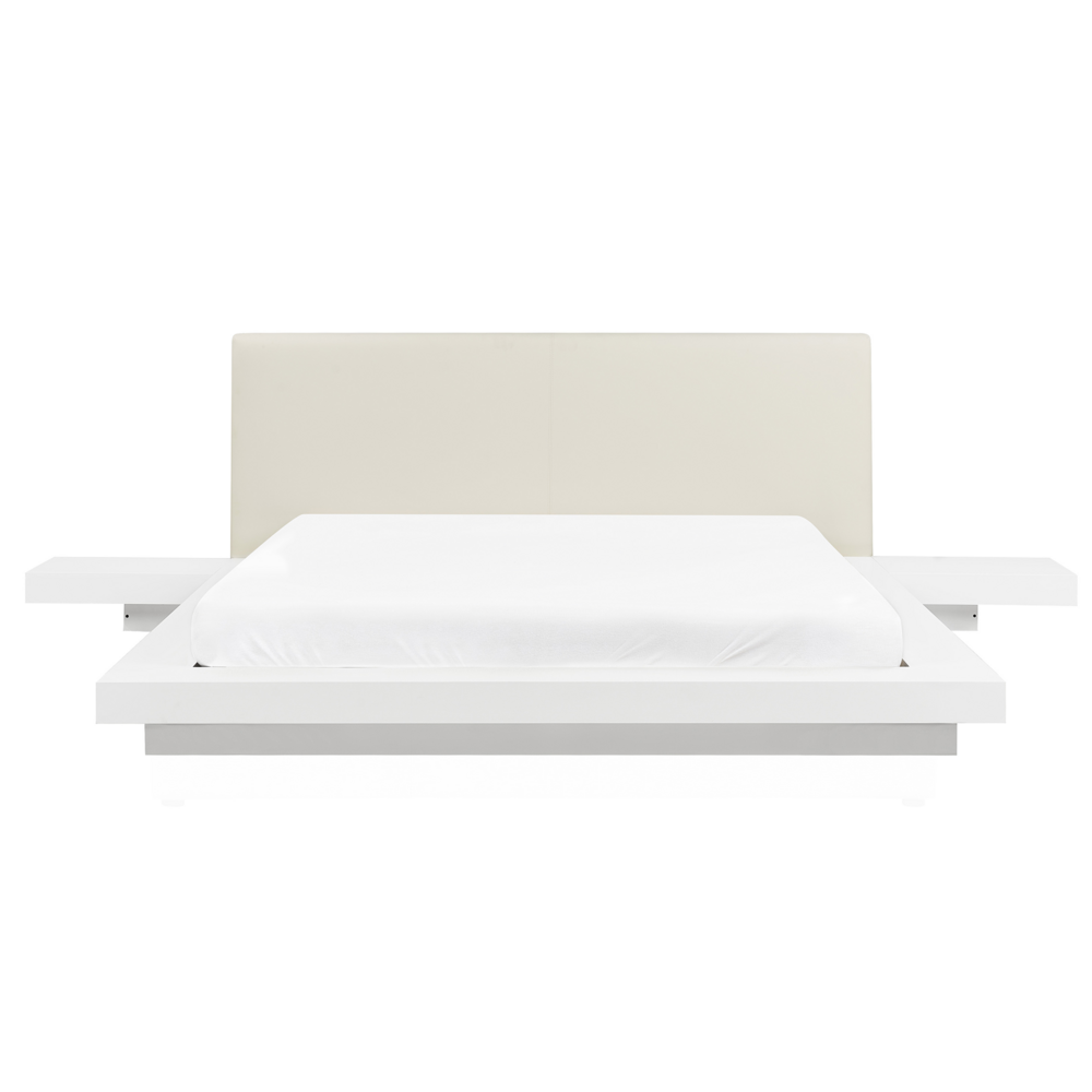 foto del prodotto letto in legno di colore bianco stile giapponese con rete a doghe 160 x 200 cm camera da letto