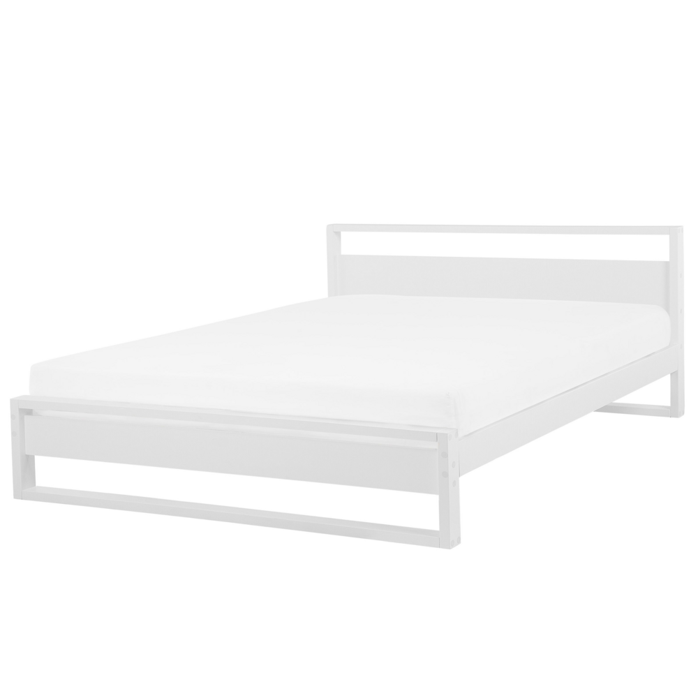 foto del prodotto letto in legno di pino bianco a doghe design minimalista 180 x 200 cm stile scandinavo retrò