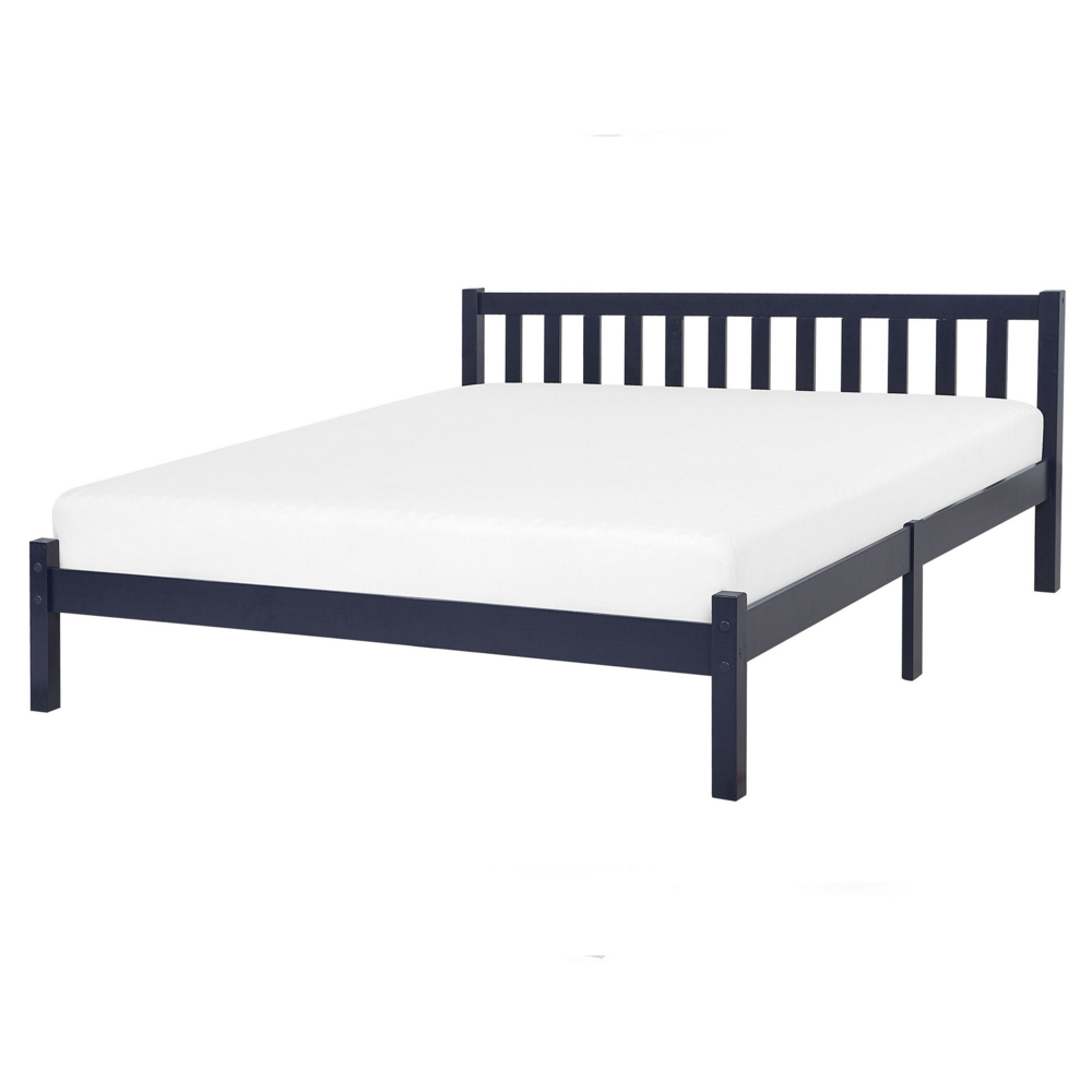 foto del prodotto letto in legno di pino blu navy con rete a doghe testiera alta 160 x 200 cm