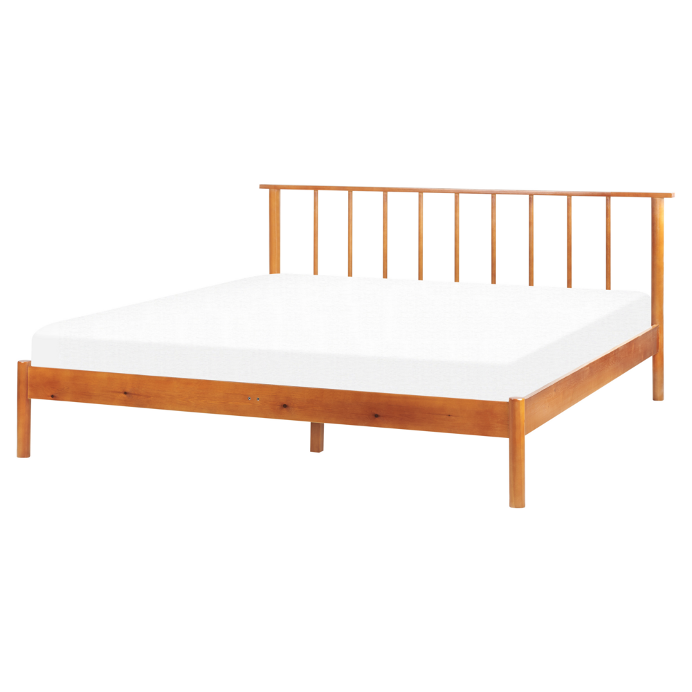 foto del prodotto letto in legno di pino chiaro 160 x 200 cm con testiera a doghe in stile rustico minimalista
