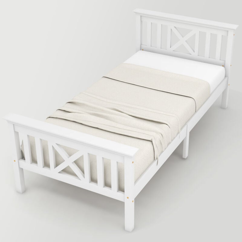 foto del prodotto letto in legno letto singolo realizzato con giroletto con rete a doghe letto in legno con testiera 90 x 200 cm lettino per bambini in legno
