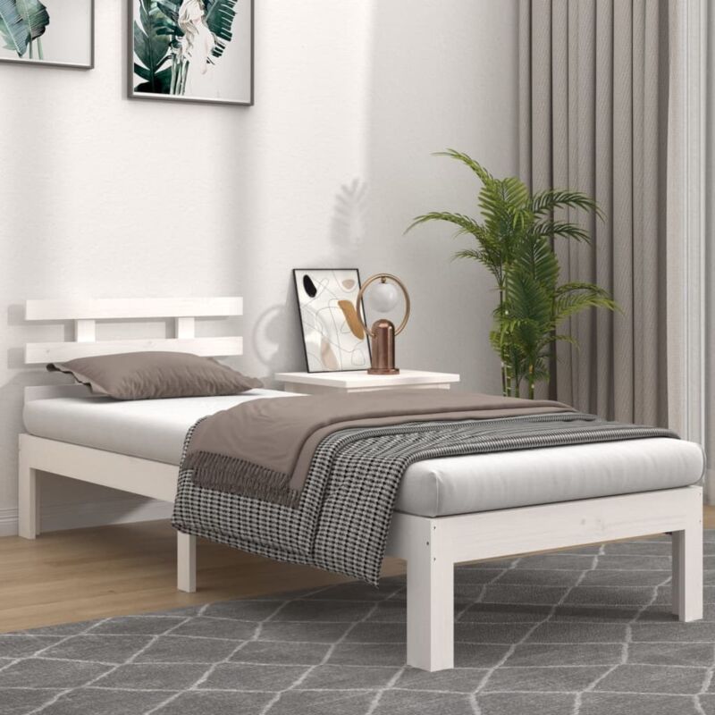 foto del prodotto letto in legno massello 90x200cm design elegante disponibili vari colori colore bianco