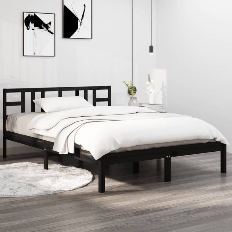 foto del prodotto letto in legno massello da 140x190 cm design semplice disponibile in vari colori colore nero