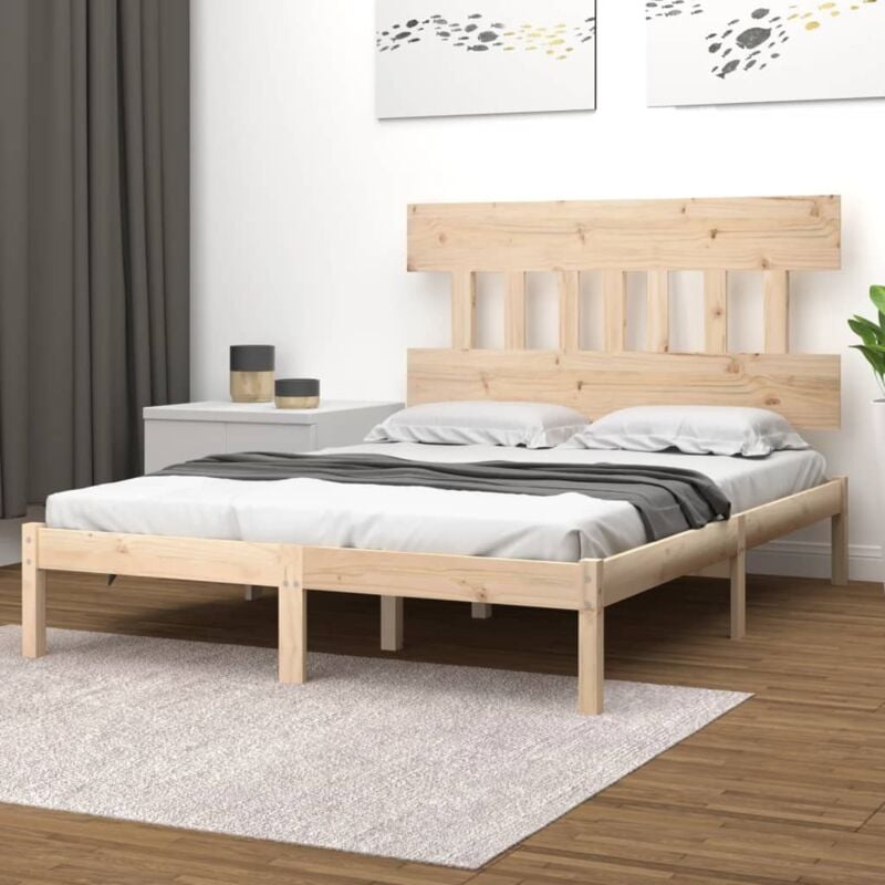 foto del prodotto letto in legno massello design elegante 140x200cm vari colori colore marrone chiaro