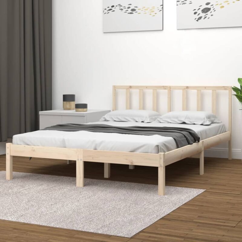 foto del prodotto letto in legno massello di pino 140x200 cm disponibile in vari colori colore marrone chiaro