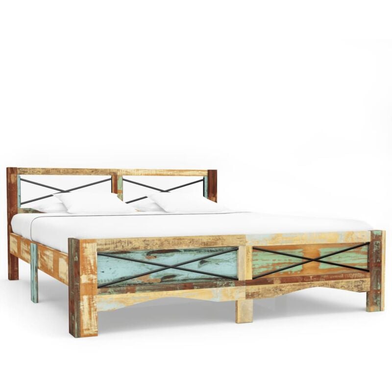 foto del prodotto letto in legno massello di recupero multicolore laccato varie dimensioni dimensioni 140x200 cm
