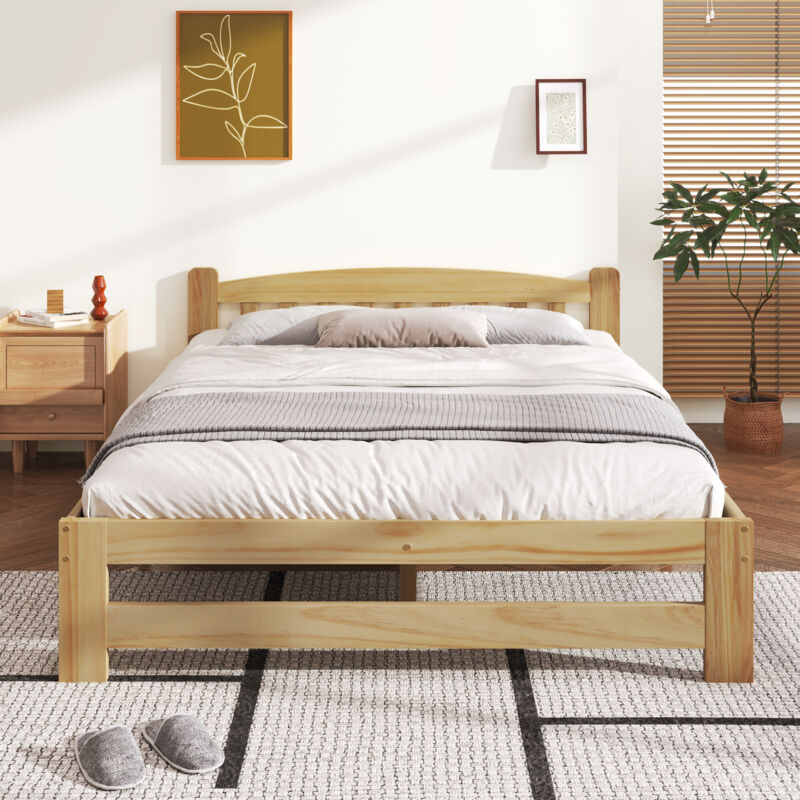 foto del prodotto letto in legno massiccio massiccio, letto futon, letto matrimoniale, letto in legno massiccio naturale con testiera e rete a doghe, letto per